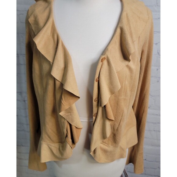 Oscar delarenta Vintage  Y2K Ruffle Flare Sz 10P Faux Suede NWT Old Money Camel - Picture 2 of 7